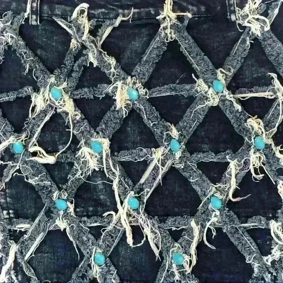 NWT Comme USA Denim Rhinestone Destroyed Skirt - Picture 9 of 10